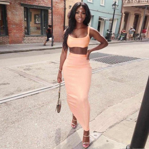 Rumor Apparel Dresses & Skirts - Two Piece Bandage Crop Top & Midi Skirt #1310